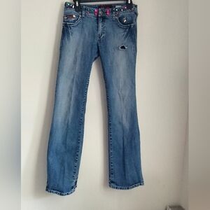Baby Phat Jeans Women 9 Blue Straight Leg Denim 90's Vintage Rhinestone Casual